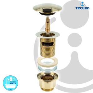 tecuro Click-Clack Ablaufgarnitur vergoldet mit Pushfunktion für Waschbecken mit Überlauf