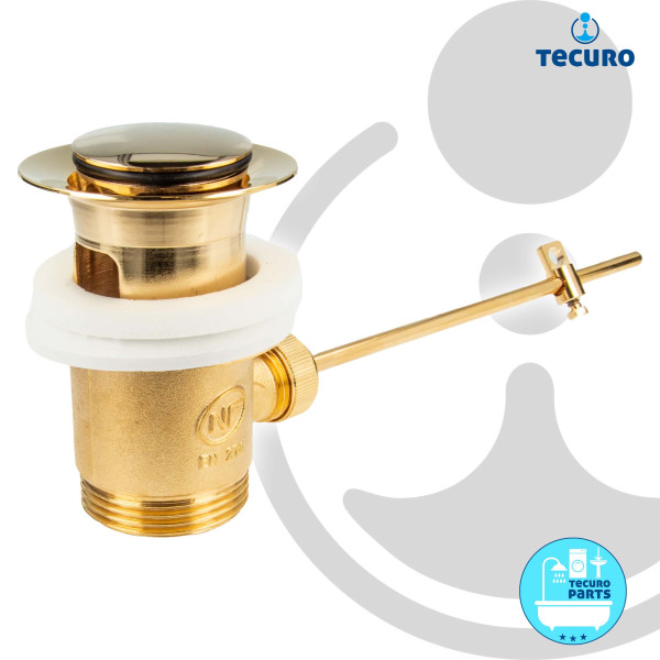tecuro Exzenter Ab- und Überlaufgarnitur Messing vergoldet - für Waschtische mit Überlauf