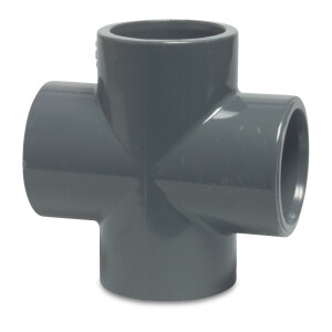 Mega Kreuzstück PVC-U 20 mm Klebemuffe 16 bar, grau