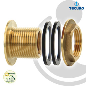 tecuro Behälterverschraubung Durchführung 1/2 x 3/4 Zoll - für Behälter, Tanks und Fässer - Messing