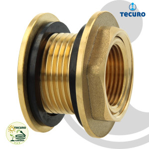 tecuro Behälterverschraubung Durchführung IG 1/2 x AG 3/4 Zoll - für Behälter, Tanks und Fässer - Messing