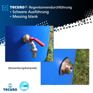 tecuro Regentonnendurchführung IG 1/2 x AG 3/4 Zoll - für Behälter, Tanks und Fässer - Messing