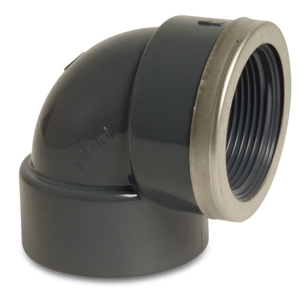 Mega Winkel 90° PVC-U Klebemuffe x Innengewinde verstärkt 16 bar, grau