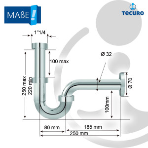 tecuro Röhrengeruchsverschluss 1 1/4 Zoll x Ø 32 mm, ABS verchromt