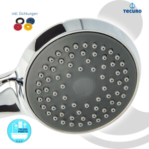 tecuro Komfort-Handbrause Ø 70 mm - mit Brauseregen (Normalstrahl) und Antikalknoppen, verchromt