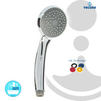tecuro Komfort-Handbrause Ø 70 mm - mit Brauseregen (Normalstrahl) und Antikalknoppen, verchromt