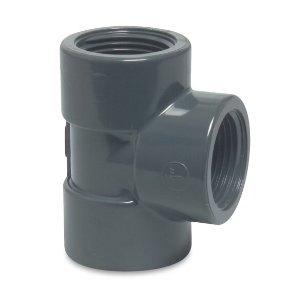 Profec T-Stück PVC-U allseitig Innengewinde 1 Zoll, 10 bar, grau