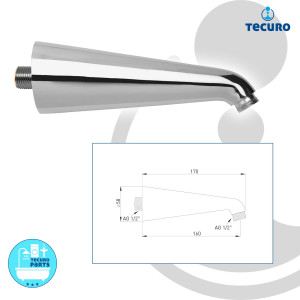 tecuro Brausearm 170 mm für Regenbrausen, schwere Ausführung, Messing verchromt
