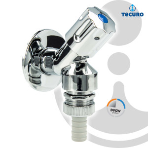 tecuro DESIGN Geräteventil 1/2 Zoll für Wasch,- Spülmaschine, mit Rohrbelüfter, Messing hochglanzverchromt