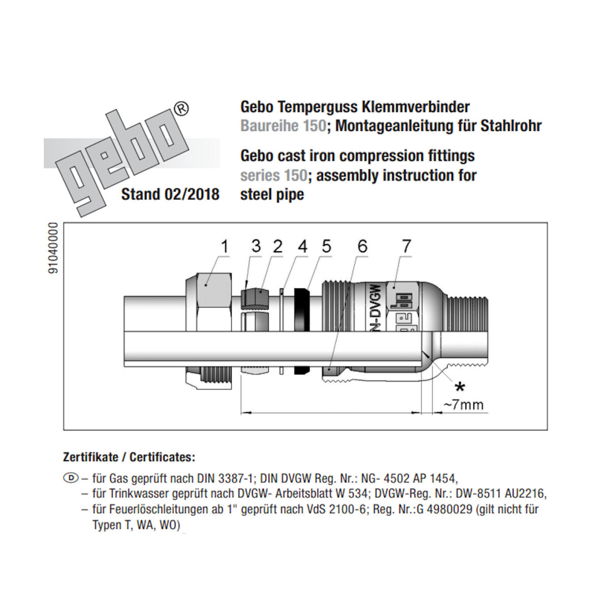 GEBO Klemmverbinder DN 15 – AG 1/2 Zoll X 21,3 Mm, Für Stahlrohr, Mit EPDM-Dichtung