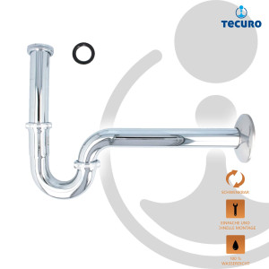 tecuro PROFI Röhrengeruchsverschluss Siphon extra lang für Waschbecken - Edelstahl/Messing verchromt