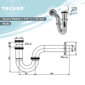 tecuro Röhrengeruchsverschluss Siphon für Waschbecken, 1 1/4 Zoll x 32 mm - Messing verchromt