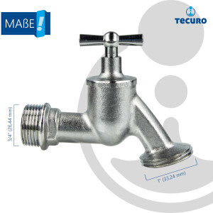 tecuro Auslaufventil 3/4 Zoll, Knebeloberteil, Schlauchtülle - Messing mattverchromt