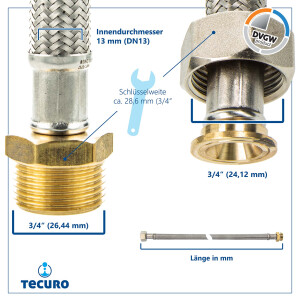 tecuro Edelstahl Verlängerungsschlauch 2,50 m x 3/4...