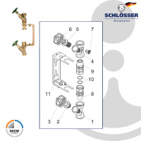 JS Einbaugarnitur 1 1/4 Zoll für Steigstrangrzähler mit Bauhöhe 150 mm - verstellbare Ausführung - verzinkt