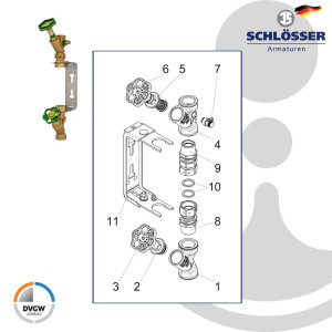 JS Einbaugarnitur 3/4 Zoll für Steigstrangzähler mit Bauhöhe 105 mm - verstellbare Ausführung - Edelstahl