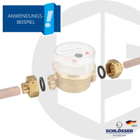 JS Wasserzähler-Verschraubungs-Set mit Lötanschluss - Messing blank
