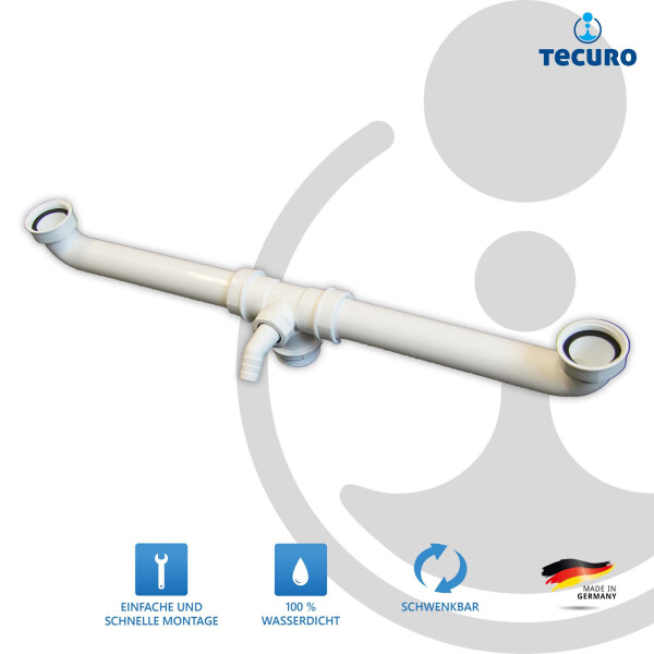 tecuro Ablaufverbindung für Doppel-Spülbecken1 1/2 Zoll Rohr 40 mm, extra lang 570 mm