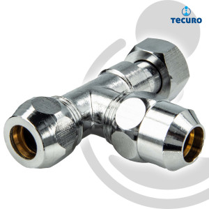 tecuro T-Stück 3/8 Zoll / Ø 10 mm Abzweigverteiler für Eckventile MS-verchromt - mit Dichtung
