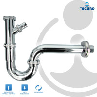 tecuro Röhrensiphon mit Geräteanschluss für Waschbecken 1 1/4 Zoll - Edelstahl/Messing verchromt