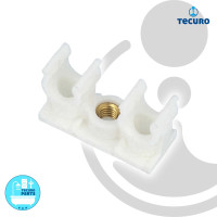 tecuro Rohrclip doppelt - Kunststoff weiß mit Messing-Gewindebuchse