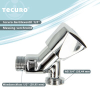 tecuro Geräteventil 1/2 Zoll mit Rückflussverhinderer - für Wasch- und Spülmaschine, Messing verchromt