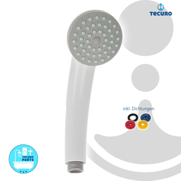 tecuro Handbrause ew-easy Ø 65 mm - mit Brauseregen und Antikalkdüsen, Kunststoff weiß