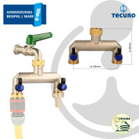 tecuro 2-Wege Verteilerstück 3/4 Zoll (DN15), einzeln absperrbar durch Kugelventile, Messing vernickelt