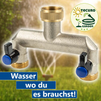 tecuro 2-Wege Verteilerstück 3/4 Zoll (DN15), einzeln absperrbar durch Kugelventile, Messing vernickelt