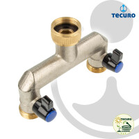 tecuro 2-Wege Verteilerstück 3/4 Zoll (DN15), einzeln absperrbar durch Kugelventile, Messing vernickelt