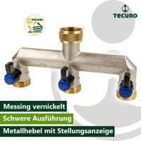 tecuro 3-Wege Verteilerstück 3/4 Zoll (DN15), einzeln absperrbar durch Kugelventile, Messing vernickelt