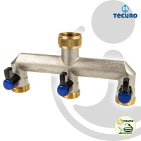 tecuro 3-Wege Verteilerstück 3/4 Zoll (DN15), einzeln absperrbar durch Kugelventile, Messing vernickelt