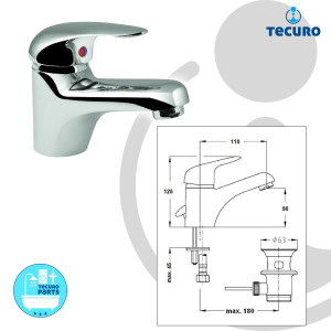 tecuro Waschtisch-Einhandmischer OHIO Messing verchromt