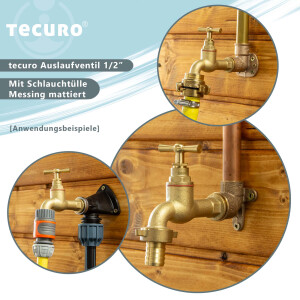 tecuro Auslaufventil 1/2 Zoll, Knebeloberteil, Schlauchtülle - Messing mattiert