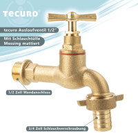 tecuro Auslaufventil 1/2 Zoll, Knebeloberteil, Schlauchtülle - Messing mattiert