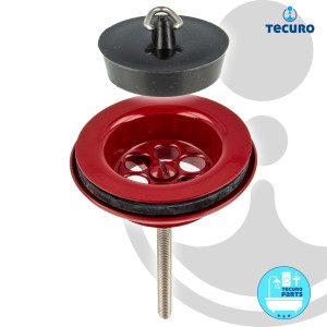 tecuro Universal Ablaufventil rot RAL 3003, 1 1/4 Zoll - für Waschbecken mit Stopfen