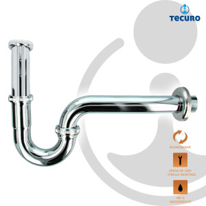 tecuro Röhrengeruchsverschluss Siphon 1 1/4 Zoll Ø 32 mm, extra lang - Edelstahl verchromt