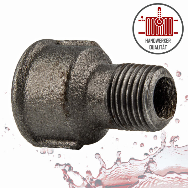 Temperguss Muffennippel – 1" IG Auf 1/2" AG – Verzinkt, Whitworth BSP – Für Wasser, Luft & Öl –25 Bis 300 °C, 20 Bar