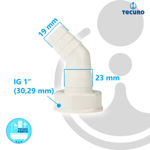tecuro 45° Geräteanschlusstülle 1 Zoll  UWM, Tülle 19-23 mm, für Küchen-Spülensiphon