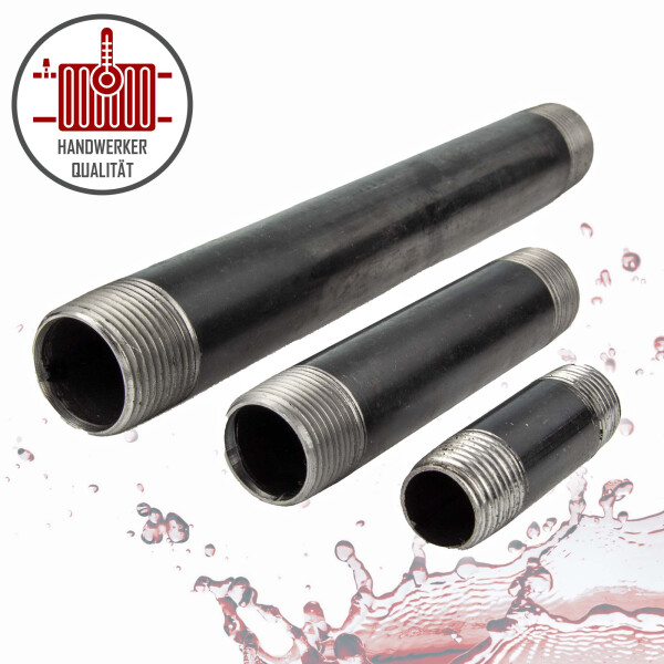 Rohrdoppelnippel - Langnippel Stahl schwarz, Typ 23, 1/2 Zoll 1000 mm