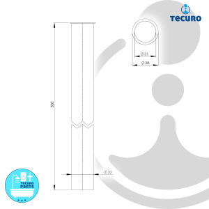 tecuro Bördelrohr Tauchrohr Verstellrohr 300 mm - Messing edelmatt verchromt