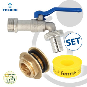 tecuro Kugelauslaufventil mit Behälterverschraubung für Regentonne Wassertank - 3/4 Zoll