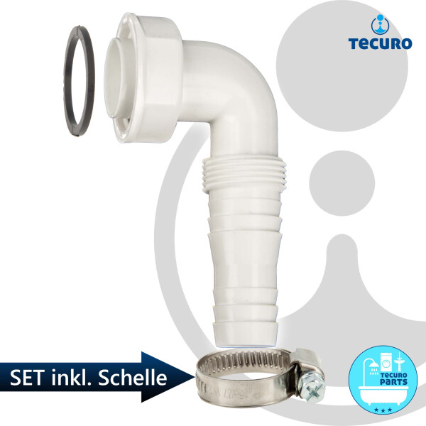 tecuro Geräteanschlusstülle 90° extra lang, mit Schlauchschelle