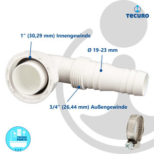tecuro Geräteanschlusstülle 90° extra lang, mit Schlauchschelle