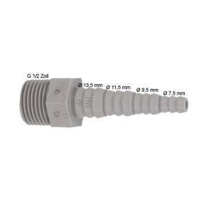 Airfit PP-Schlauchnippel mit 1/2 AG - für Schlauch von Ø 6 bis 14 mm