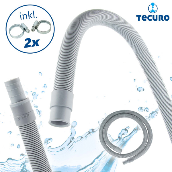 tecuro Ablaufschlauch-Verlängerung (geeignet für Waschmaschinenschlauch/Spülmaschinenschlauch) grau