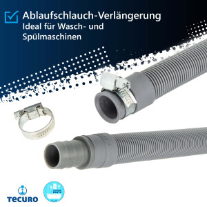 tecuro Ablaufschlauch-Verlängerung 0,5 m (geeignet für Waschmaschinenschlauch/Spülmaschinenschlauch) grau