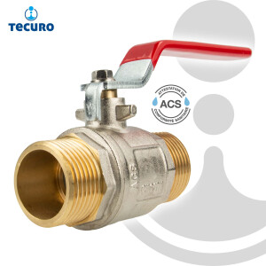 tecuro Kugelhahn (ACS), beids. Außengewinde G 1 1/2 Zoll (DN 40) Stahlhebel lang, MS-vernickelt