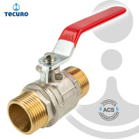 tecuro Kugelhahn (ACS), beids. Außengewinde G 1/2 Zoll (DN 15) Stahlhebel lang, MS-vernickelt