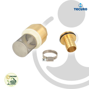 tecuro Saugfilter Set 1 Zoll - MS Fußventil mit Rückschlagventil, Saugkorb, Schlauchülle und Schlauchschelle